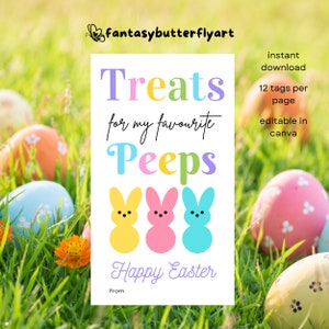 Peeps Easter Gift Tag Printable Treats for My Favorite Instant Download Happy Easter Treat Bag Tag, Personalize with Canva, Sweet Treat Tag