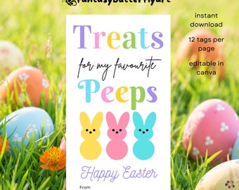 Peeps Etichetta regalo di Pasqua Dolcetti stampabili per il mio download istantaneo preferito Etichetta per borsa di dolcetti di buona Pasqua, Personalizza con Canva, Etichetta di dolcetto dolce