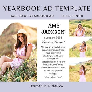 Half Page High School Senior Yearbook Ad, Senior Graduation Tribute Half Page Template, Fully Editable in Canva, 1/2 Page Editable Ad