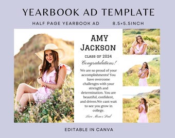 Half Page High School Senior Yearbook Ad, Senior Graduation Tribute Half Page Template, Fully Editable in Canva, 1/2 Page Editable Ad