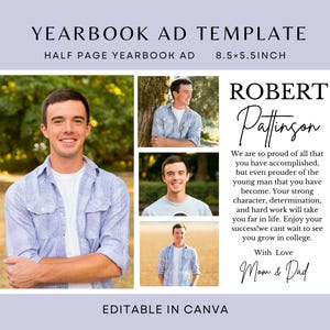 Senior Recognition Ad, Half Page Yearbook Ad Template, Graduation Yearbook Advertisement, Editable in Canva, DIY Yearbook Ad image 1