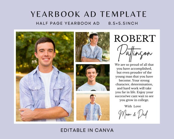 Senior Recognition Ad, Half Page Yearbook Ad Template, Graduation Yearbook Advertisement, Editable in Canva, DIY Yearbook Ad