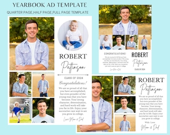 Full, Half & Quarter Page Yearbook Ad Canva Editable Template, Diy Editable Personalized, Canva High School Grad, Modern Graduate Yearbook