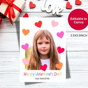 Fotokaart Valentijnsdag Afdrukbare aangepaste valentijnskaart met klaslokaalfoto voor kinderen Bewerken met Canva Instant Download
