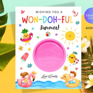 Modelo de cartão de massinha de modelar de verão, suporte para massinha de modelar Have A Won-doh-ful Summer para impressão, etiquetas escolares editáveis de fim de ano, download instantâneo