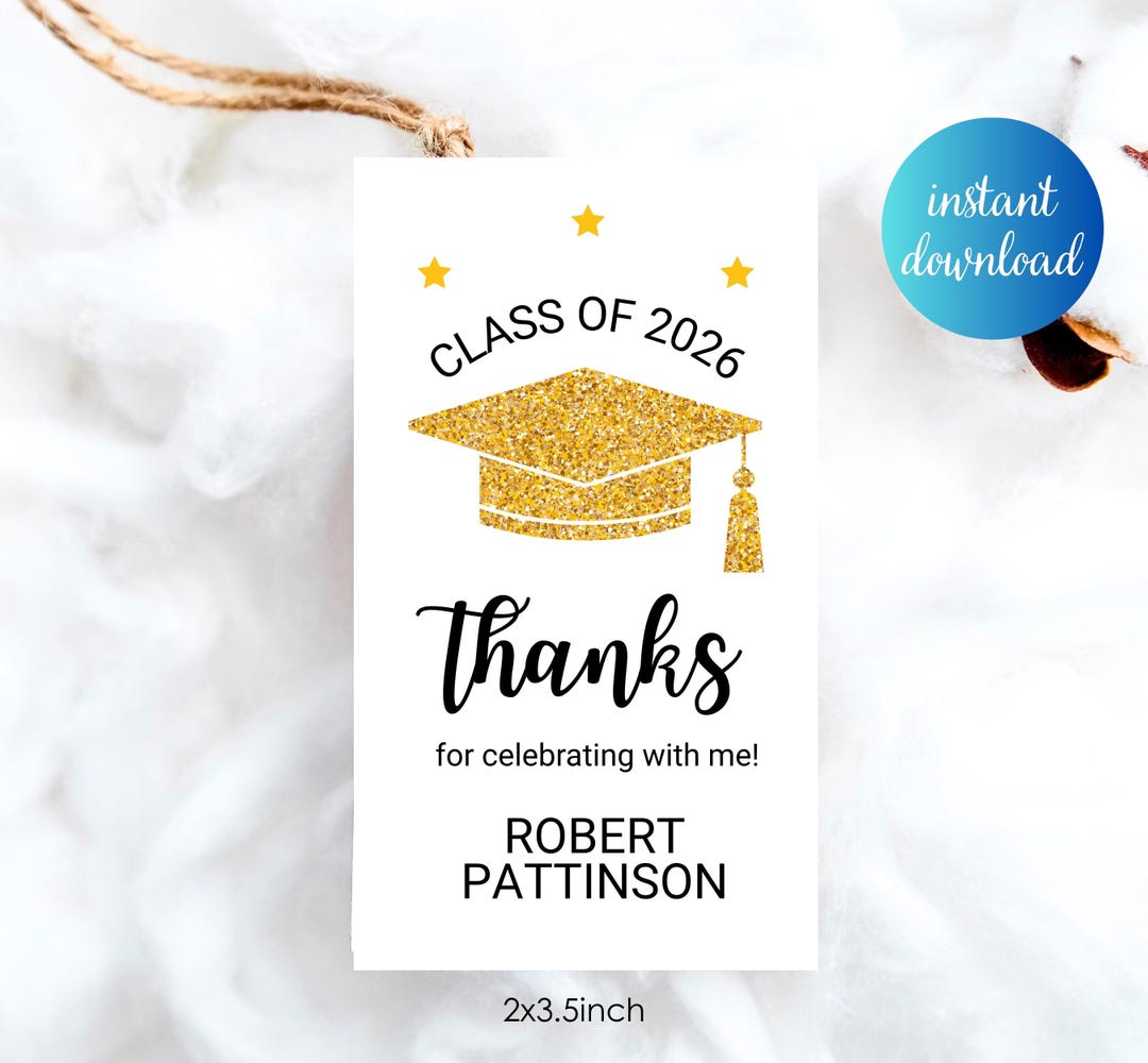 Editable Modern Graduation Tag Class of 2026, Minimal Printable Grad ...