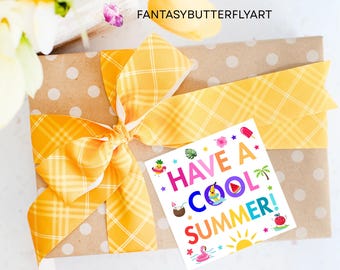 Etiqueta para recuerdo de fiesta de verano: Imprimible para el último día de clases (Descarga digital)