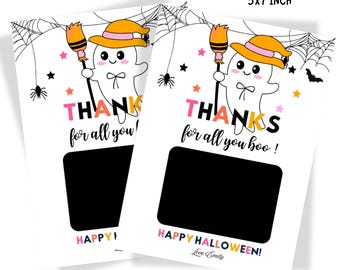 Halloween Gift Card Holder Template, Printable Thanks For All You Boo Tag, Editable Teacher Halloween Coffee Card Holder, Instant Download