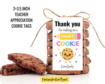 Étiquette COOKIE de remerciement pour les enseignants MODIFIABLE Un enseignant intelligent Étiquette de remerciement Étiquette de fin d'année scolaire Canva pour cartes-cadeaux à téléchargement instantané.