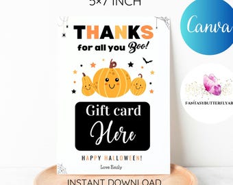 Halloween Gift Card Holder Template, Printable Thanks For All You Boo Tag, Editable Teacher Halloween Coffee Card Holder, Instant Download