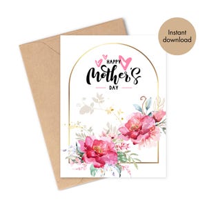 Tarjeta digital para el Día de la Madre, tarjeta con corazones para el Día de la Madre, tarjeta imprimible sencilla para el Día de la Madre, tarjeta de felicitación para el Día de la Madre, descarga instantánea en formato PDF