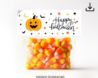Personalized Halloween Bag Topper Editable Printable Halloween Favor for Kids cute spooky candy topper diy party favor template