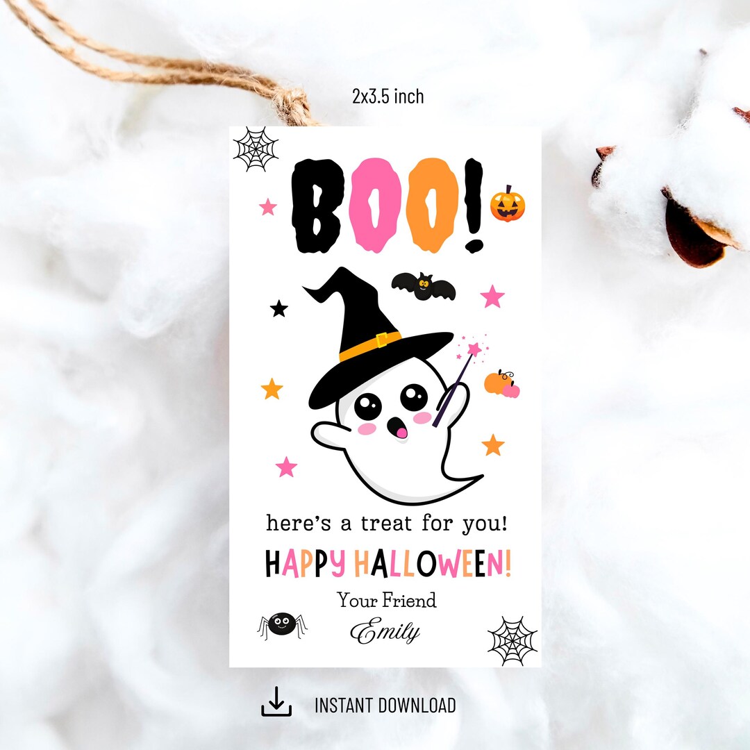 Editable Boo Halloween Tag Printable Cute Ghost Trick or Treat Favor ...