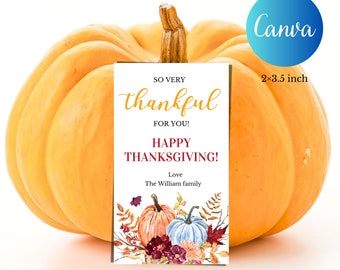 Printable So Very Thankful For You Gift Tag, Autumn Favor Tag, Happy Thanksgiving Printable Tag, Pretty Thanksgiving Tag, Edit with Canva