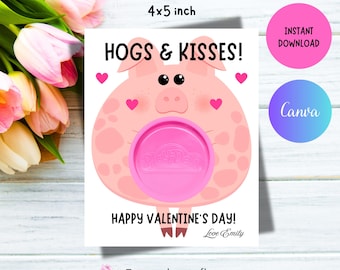 Play Dough Valentine's Day Card Template, Printable Won-doh-ful Playdoh Holder, Editable Classroom School Valentine Tags, Instant Download