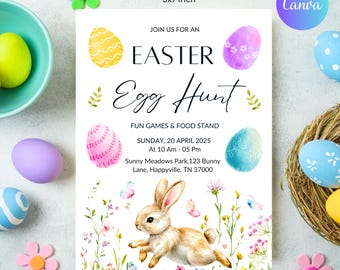 Plantilla editable de invitación para la búsqueda de huevos de Pascua: Invitación de 5x7 (descarga digital)