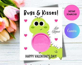 Play Dough Valentine's Day Card Template, Printable Won-doh-ful Playdoh Holder, Editable Classroom School Valentine Tags, Instant Download