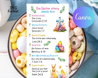 Easter Story Snack Mix Printable Tag and Bag Topper, Easter Basket Filler for Kids, Easter Treats, Easter Gift, INSTANT DOWNLOAD