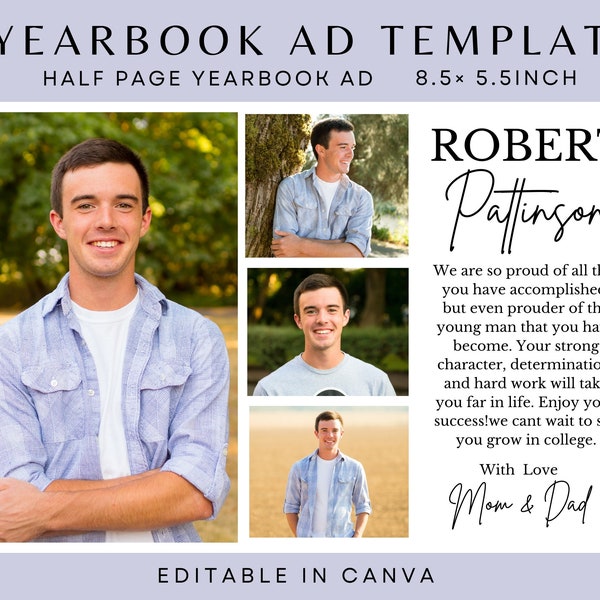 Senior Recognition Ad, Half Page Yearbook Ad Template, Graduation Yearbook Advertisement, Editable in Canva, DIY Yearbook Ad