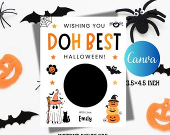 Halloween Play Doh Card Template, Printable Wishing You Doh Best Halloween Playdough Holder, Editable Spooky Spider Tags, Instant Download