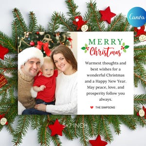 Greenery Christmas Photo Card Template: Editable Canva (Instant Download)