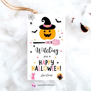 Printable Halloween Gift Tag, Editable Trick Or Treat Bag Tag, Cute Spooky Favor Tag, Kids Halloween Party Treat Tags Digital Download