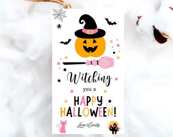 Etiqueta de regalo de Halloween imprimible, etiqueta editable para bolsa de dulces, etiqueta de recuerdo espeluznante, etiquetas de dulces para fiesta de Halloween infantil, descarga digital