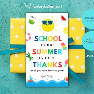 Summer Teacher Appreciation Gift Tag Template Editable Sunshine Thank You Printable School Out End of Year Favor Tag Instant Download Canva
