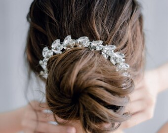 Pigtails Diamond Haircomb Plata, Accesorio para el cabello de diamantes, Accesorio de diamantes hecho a mano, Peine de novia, Tocado de novia, Accesorio de boda