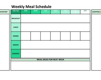 Meal Planning Spreadsheet Printable (xlsx version)