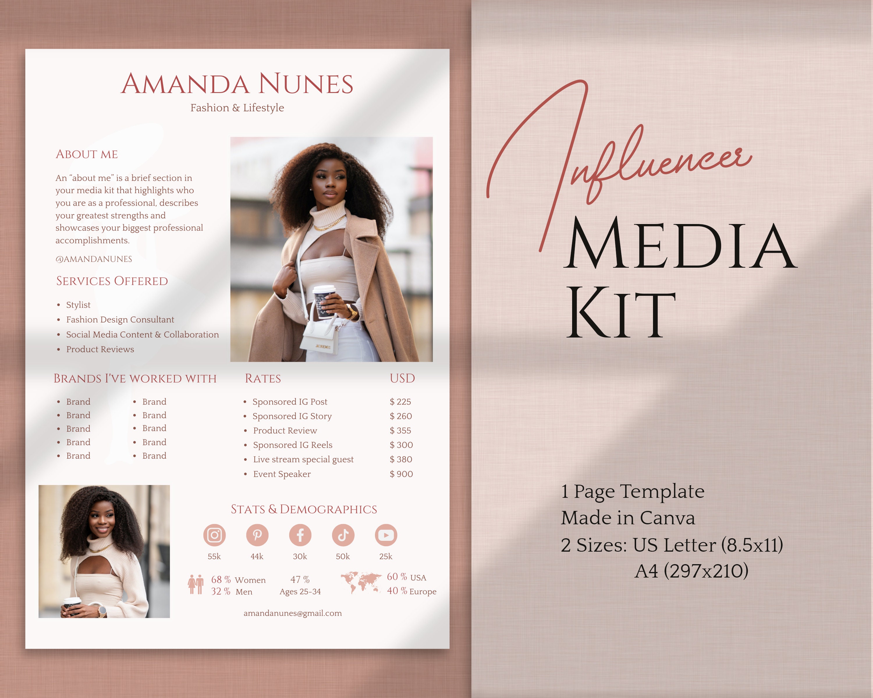 Editable Influencer Rate Card Price Sheet Canva Template Influencer 