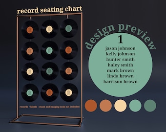 seating chart design Boho Custom Personalized Record Seating Chart Wedding Reception Sign | Wedding Seating Chart Sign | Hanging Record Seating Chart