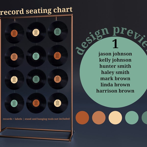 Boho Custom Personalized Record Seating Chart Wedding Reception Sign | Wedding Seating Chart Sign | Hanging Record Seating Chart