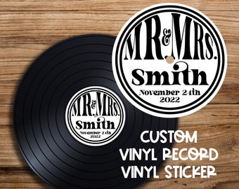 Vintage Mr. & Mrs. Vinyl Record Sticker for Wedding Guest Book | Personalized Wedding Guest Book Sticker | Vintage Retro Vinyl Record Label