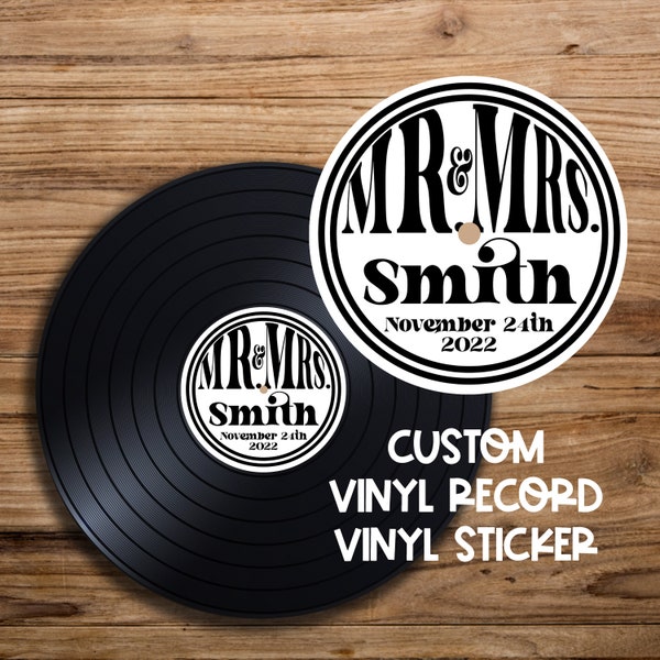 Vintage Mr. & Mrs. Vinyl Record Sticker for Wedding Guest Book | Personalized Wedding Guest Book Sticker | Vintage Retro Vinyl Record Label