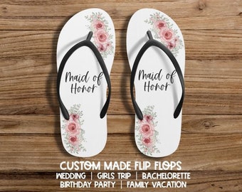 Chanclas florales personalizadas como recuerdo de boda / Chanclas personalizadas / Recuerdo de boda / Regalos para fiestas de boda / Dama de honor, regalos para despedidas de soltera