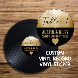Faux Metallic Gold Record Sticker for Wedding Table Numbers | Personalized Wedding Table Number Sticker | Ships Quickly to You! | Record