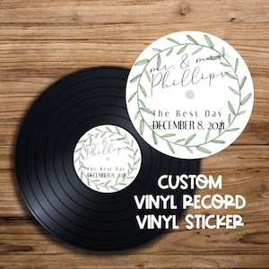 Greenery Wreath Vinyl Record Sticker for Christmas Wedding Guest Book | Personalized Wedding Guest Book Sticker | Ships Quickly to You!