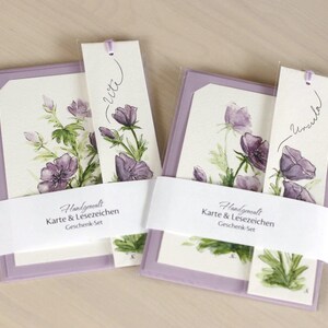 Geschenk-Set Original handgemaltes Blumen-Aquarell - Personalisierung Lesezeichen und Karte (ca. 10 x 15 cm) mit Umschlag - Wunschmotiv