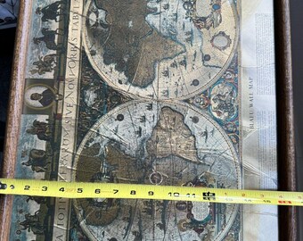 Vtg MCM Framed Gold Foil Blaeu Wall Map Willem Janszoon