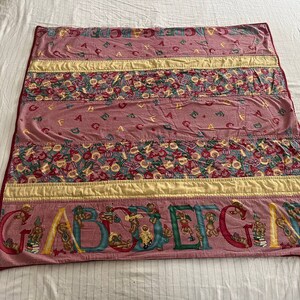 Handmade Alphabet Bear Baby Quilt Blanket Crib Size 36&quot; x 36&quot; Red Yellow Blue