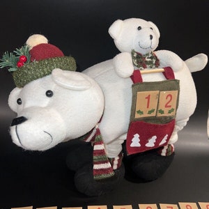 Vtg Polar White Bear &Baby Plush Calendario de Adviento de Navidad Cuenta regresiva imagen 1