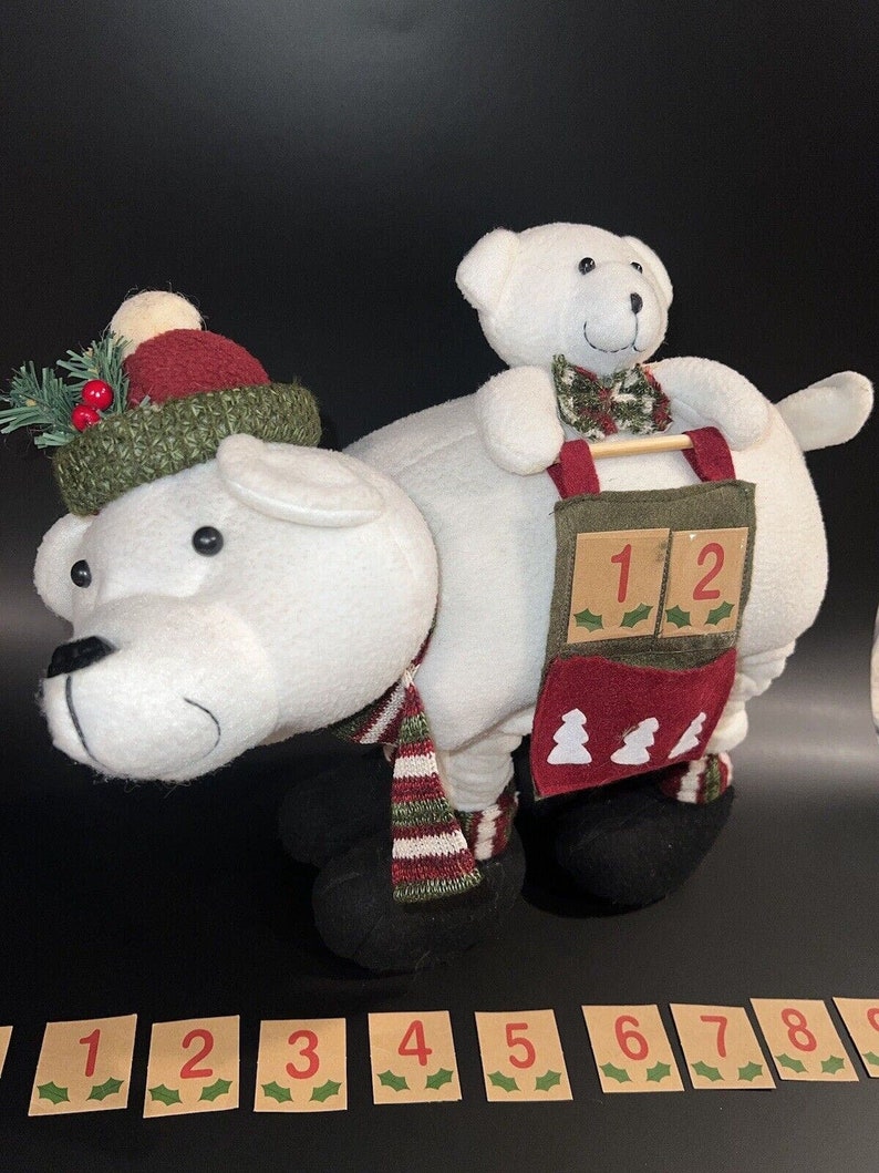 Vtg Polar White Bear &Baby Plush Calendario de Adviento de Navidad Cuenta regresiva imagen 1