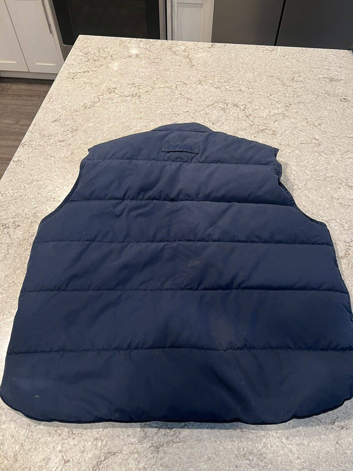 Vintage Cabelas Mens Goose Down Puffer Vest Size XL Navy Blue Full Zip