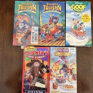 Lote de 5 Vtg Kids Dibujos animados para niños Disney y VHS Jungle Book Mickey Goofy Pooh