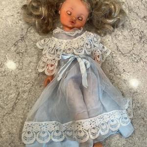 Vintage Furga Italy 17&quot; Doll, Original Blue dress With White Lace