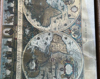 Vtg MCM Framed Gold Foil Blaeu Wall Map Willem Janszoon Vtg MCM Framed Gold Foil Blaeu Wall Map Willem Janszoon