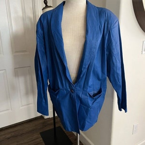 Vintage Avon fashions retro royal blue leather blazer jacket size Large