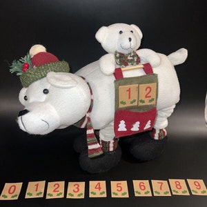 Vtg Polar White Bear &Baby Plush Calendario de Adviento de Navidad Cuenta regresiva imagen 2