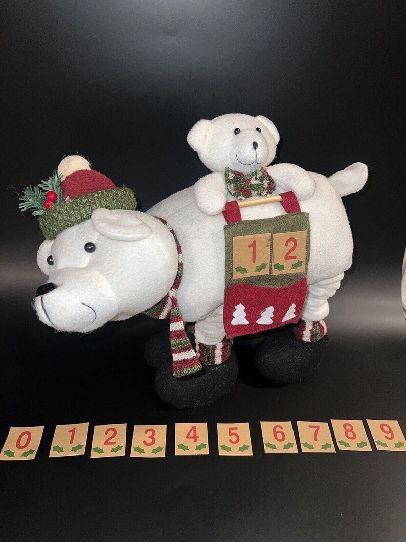 Vtg Polar White Bear &Baby Plush Calendario de Adviento de Navidad Cuenta regresiva imagen 2